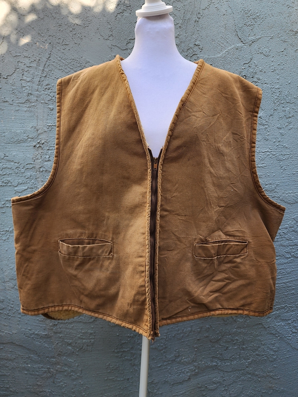 Vintage Duck Canvas Workwear Vest Sherpa Lined Zip Brown Sz [XXXXL]